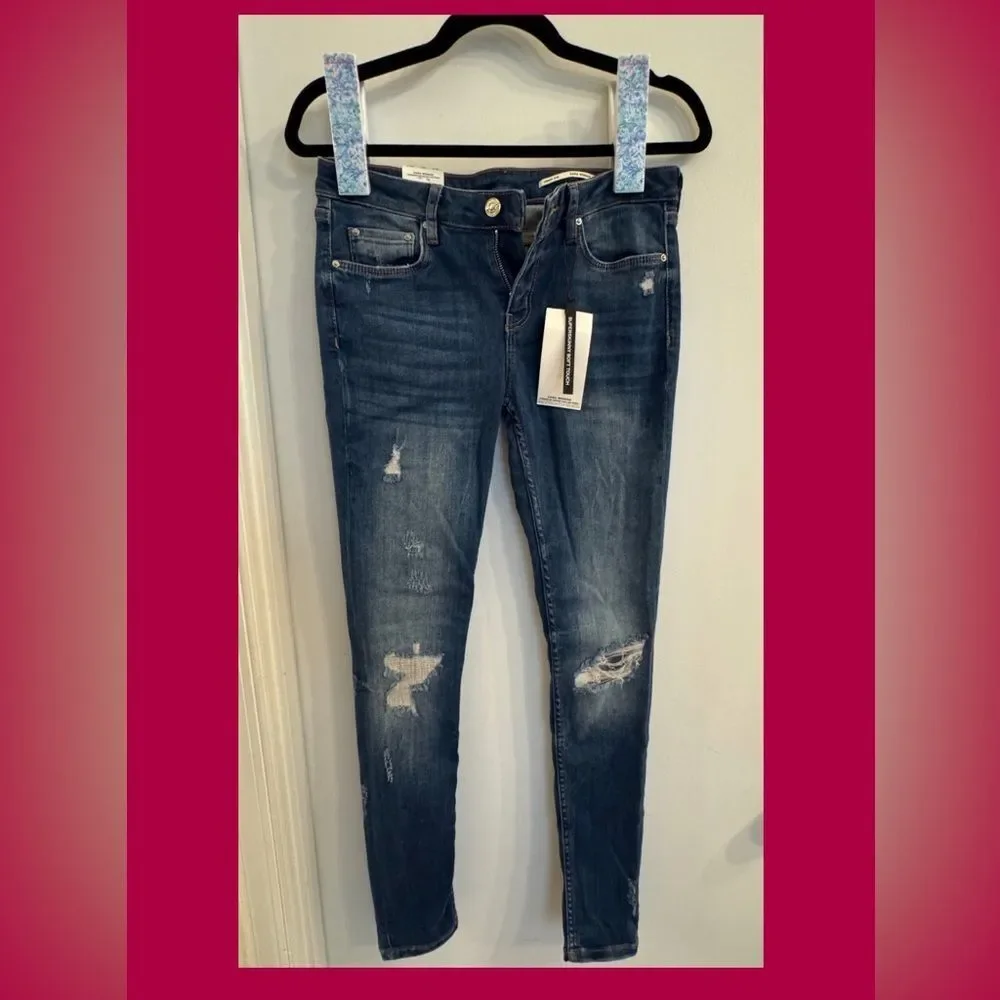Zara Dark Blue Distressed Skinny Jeans NWT | Premium Denim Mid rise - Picture 2 of 4